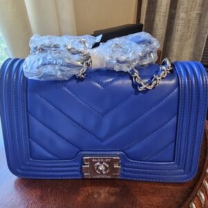 Badgley Mischka Royal Blue Chevron Shoulder Bag